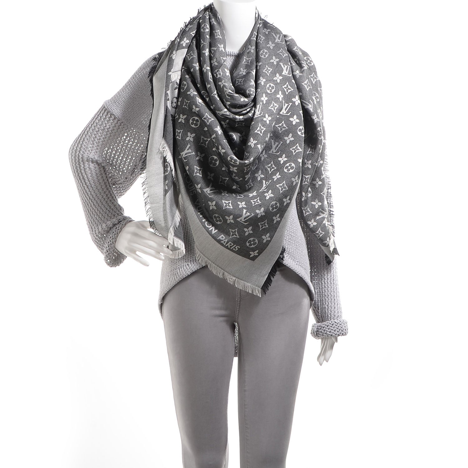 Louis Vuitton Silk Wool Monogram Denim Shawl Black 2 of 5