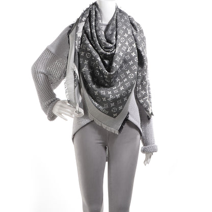 Louis Vuitton Silk Wool Monogram Denim Shawl Black 2 of 5