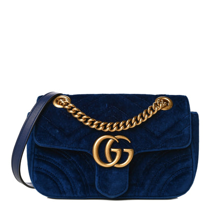 Gucci Velvet Matelasse Mini GG Marmont Shoulder Bag Cobalt Blue 1 of 15