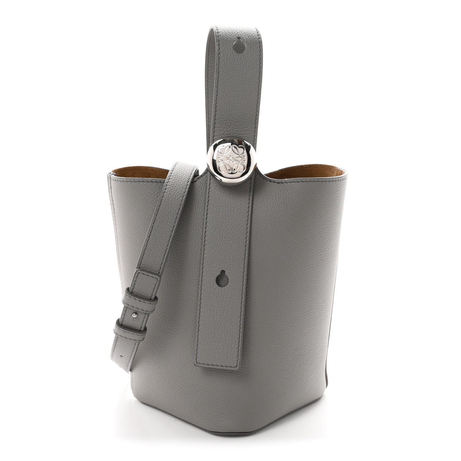 Loewe Soft Grained Calfskin Mini Pebble Bucket Bag Pearl Grey 1 of 10