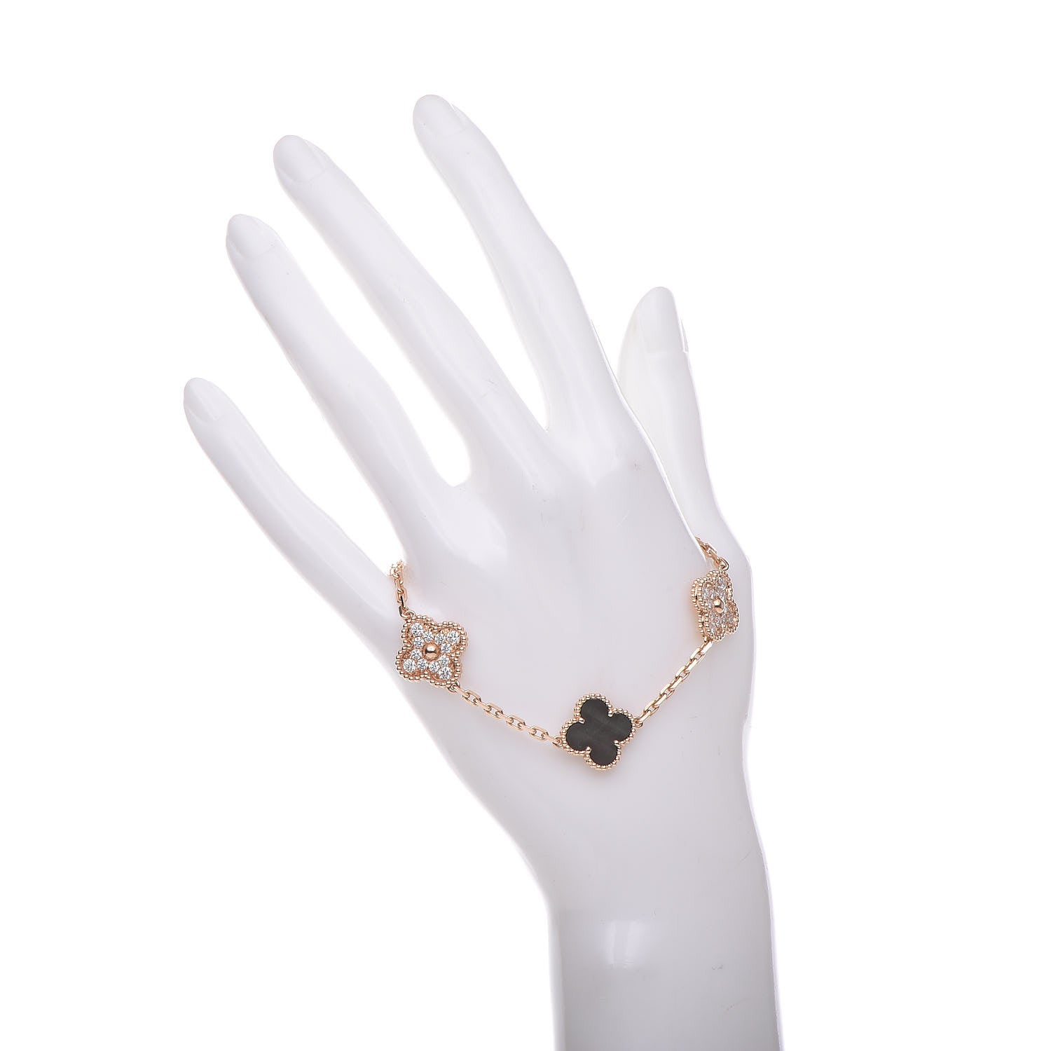 Van Cleef & Arpels 18K Rose Gold Diamond Gray Mother of Pearl 5 Motifs Vintage Alhambra Bracelet 2 of 6