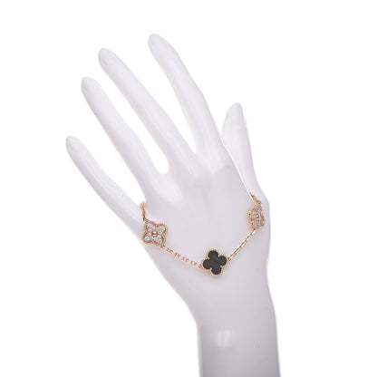 Van Cleef & Arpels 18K Rose Gold Diamond Gray Mother of Pearl 5 Motifs Vintage Alhambra Bracelet 2 of 6