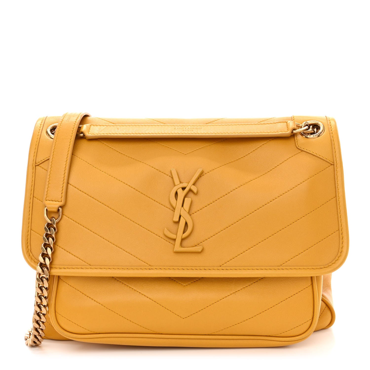 Saint Laurent Lambskin Matelasse Monogram Medium Niki Chain Satchel Yellow 1 of 10