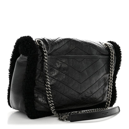Saint Laurent Crinkled Calfskin Shearling Monogram Medium Niki Chain Satchel Black 3 of 14