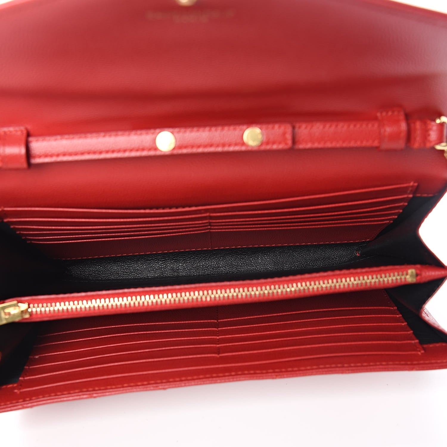 Saint Laurent Grain De Poudre Matelasse Chevron Monogram Chain Wallet New Red 5 of 11