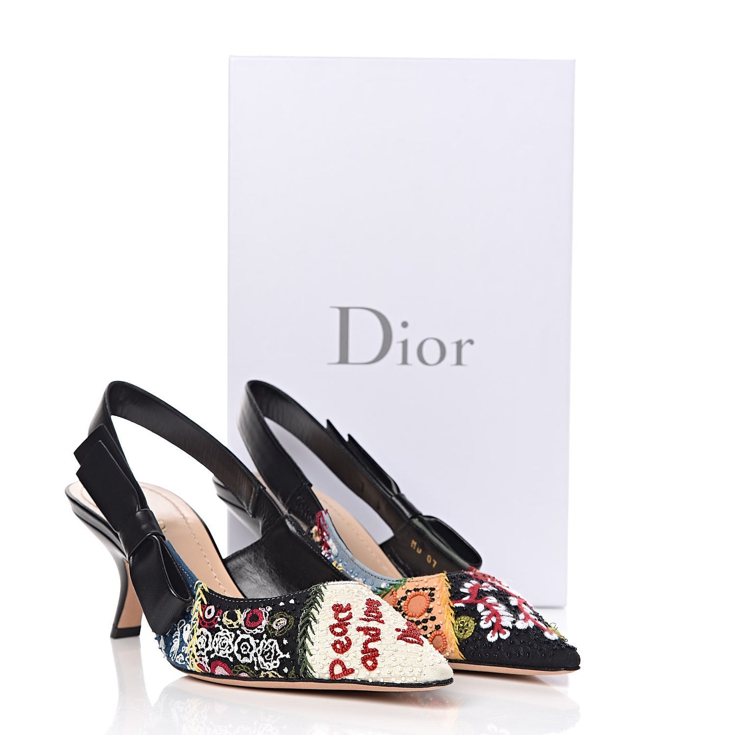 Embroidered Calfskin Beaded Sweet D Sling-Back Pumps 38 Multicolor