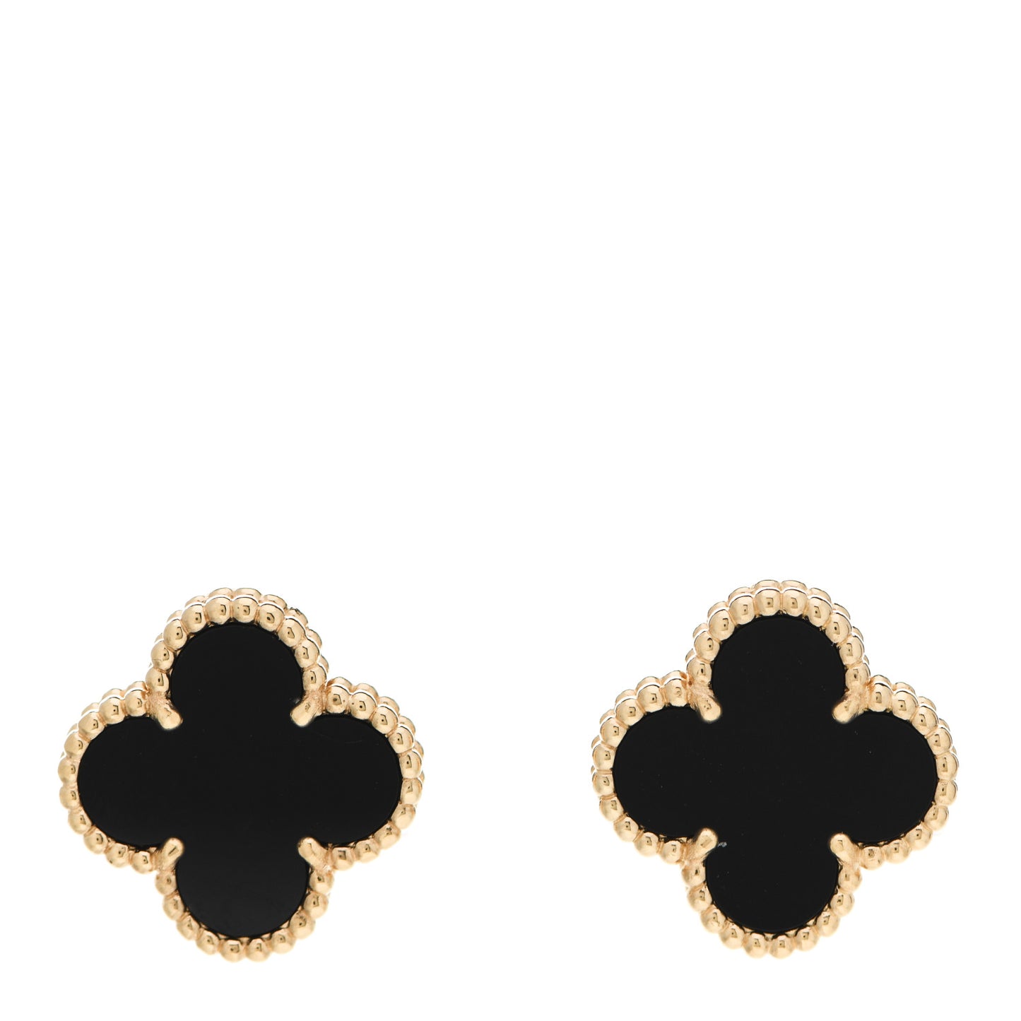 18K Yellow Gold Black Onyx Vintage Alhambra Earrings