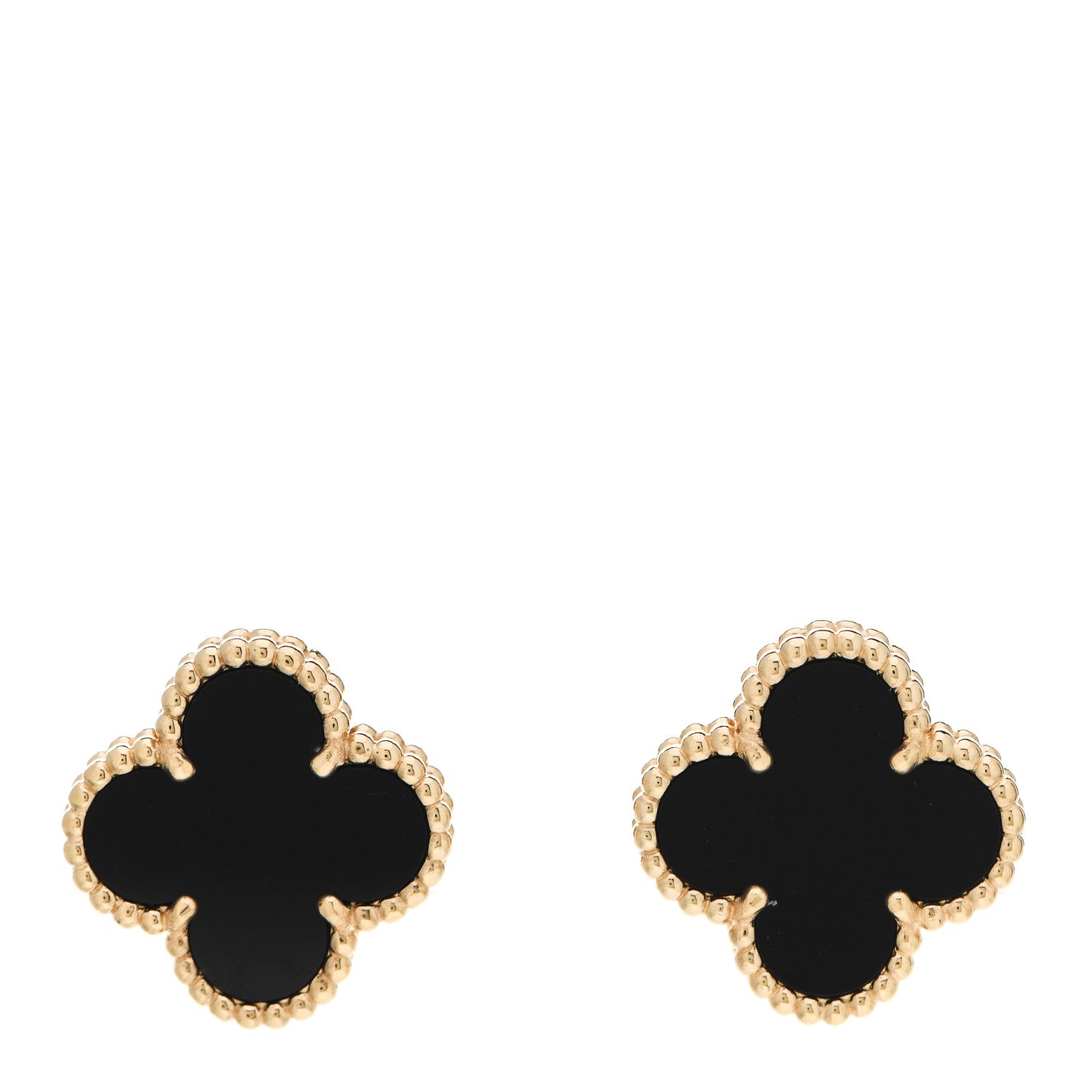 Van Cleef & Arpels 18K Yellow Gold Black Onyx Vintage Alhambra Earrings 1 of 5