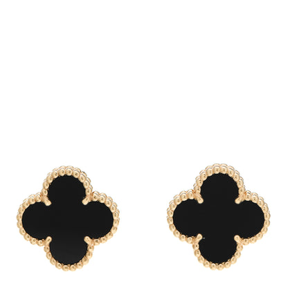 Van Cleef & Arpels 18K Yellow Gold Black Onyx Vintage Alhambra Earrings 1 of 5