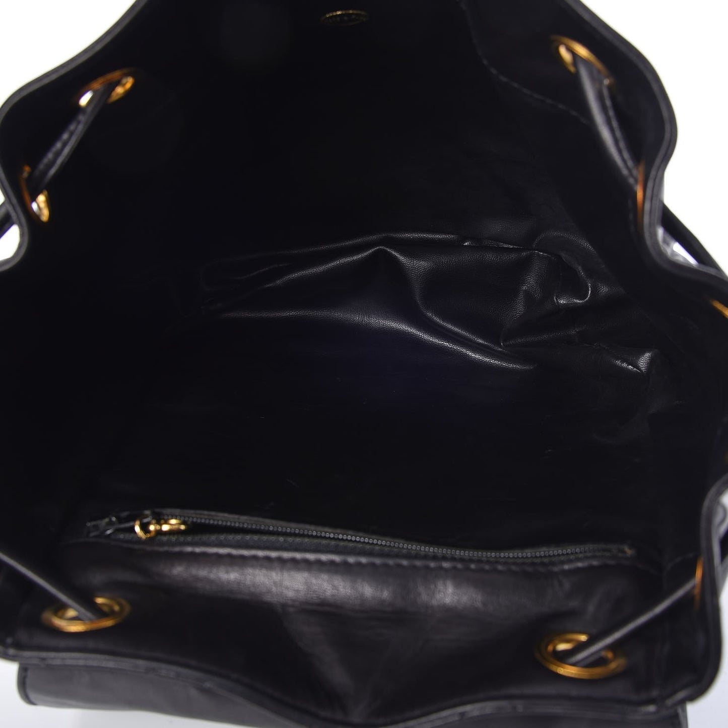 Lambskin Quilted Drawstring Backpack Black