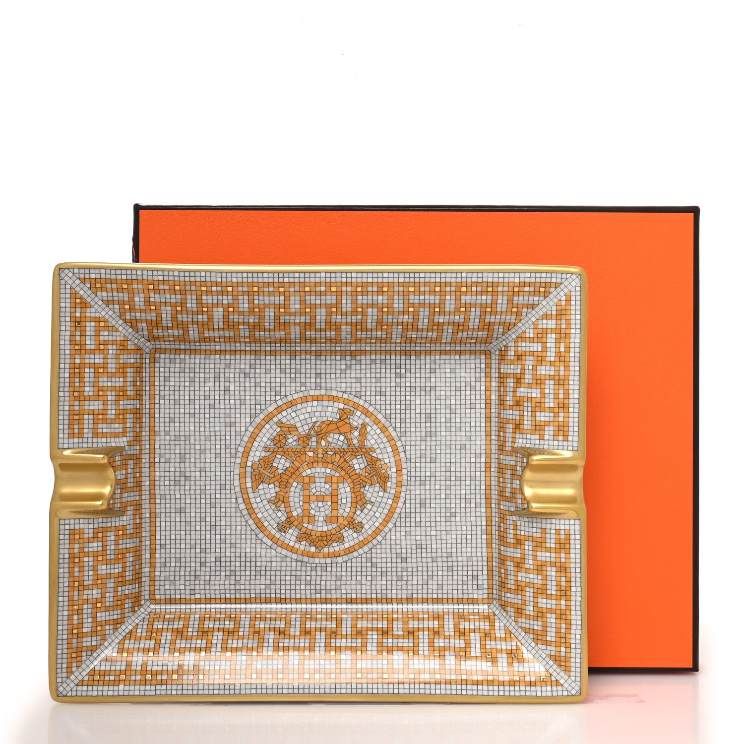 Hermes Porcelain Mosaique Au 24 Gold Ashtray 7 of 7
