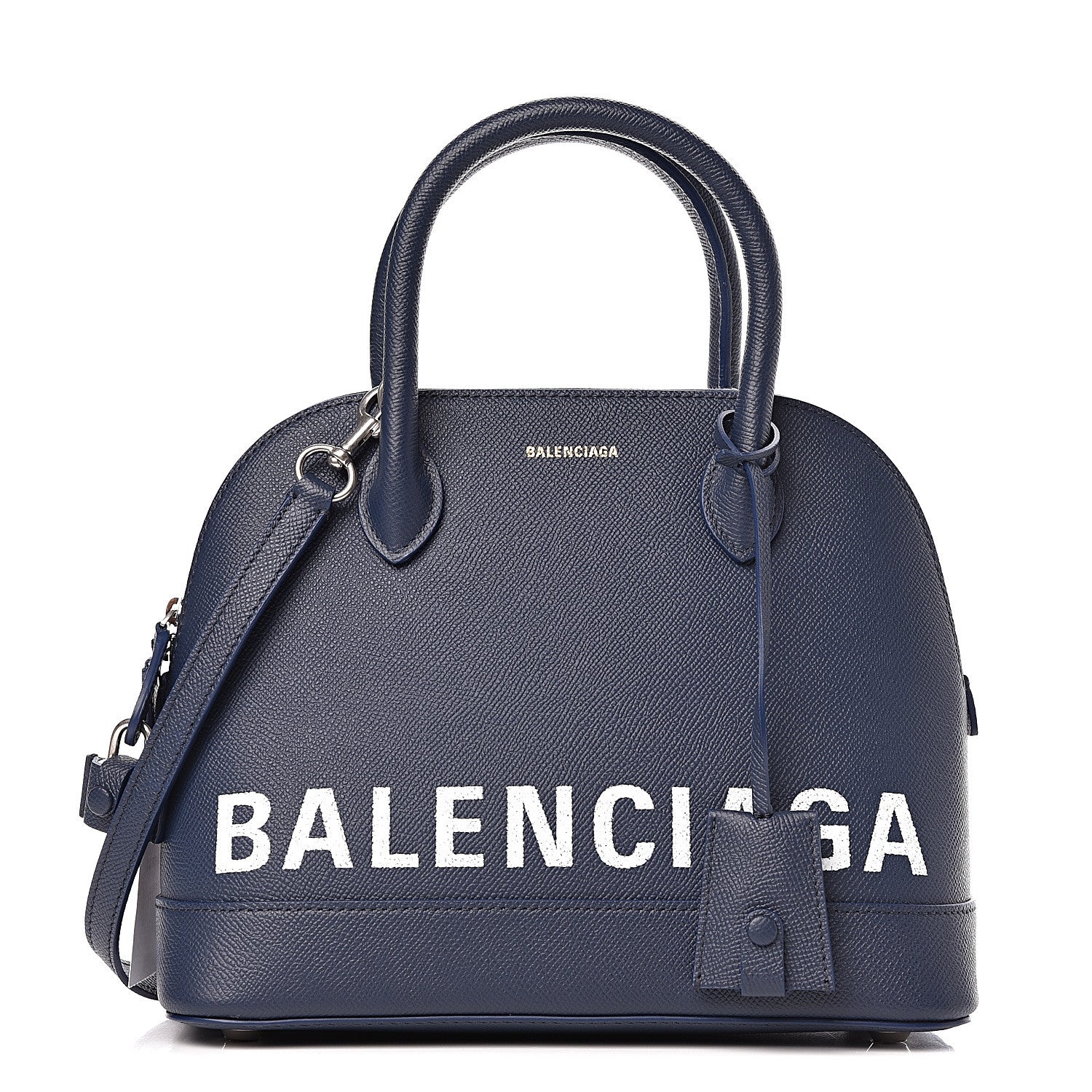 Balenciaga Signature Grained Calfskin Logo S Ville Top Handle Bag Bleu Canopee White 1 of 10