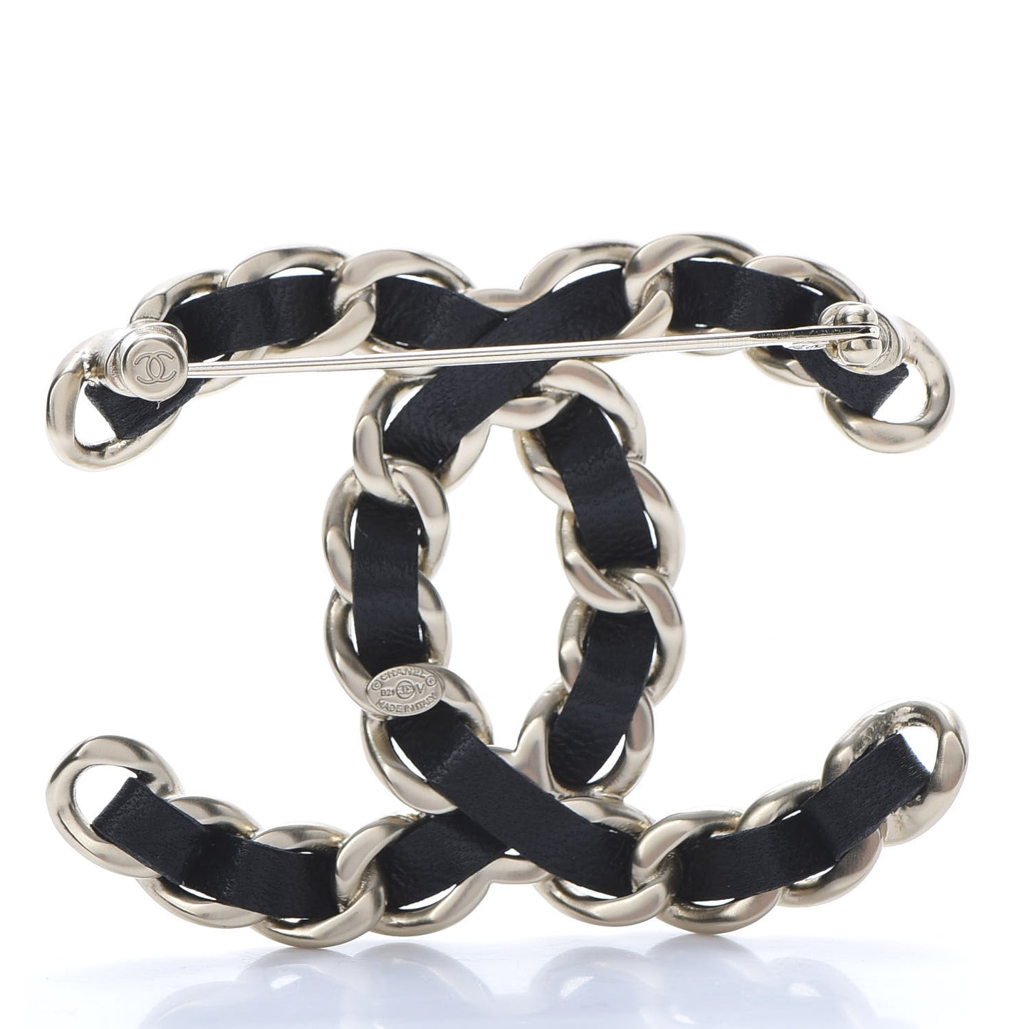 Lambskin Chain CC Brooch Black Gold
