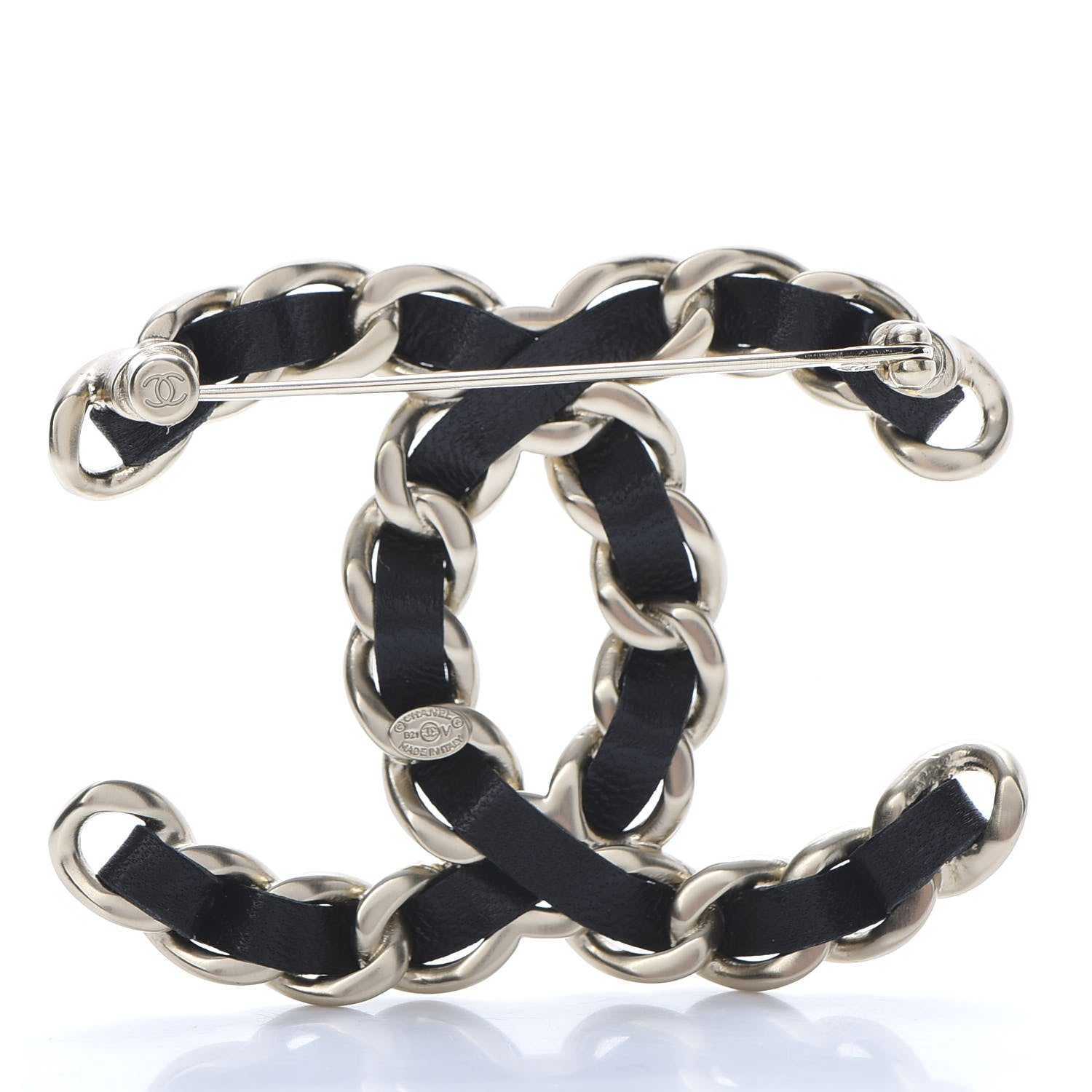 Chanel Lambskin Chain CC Brooch Black Gold 3 of 5