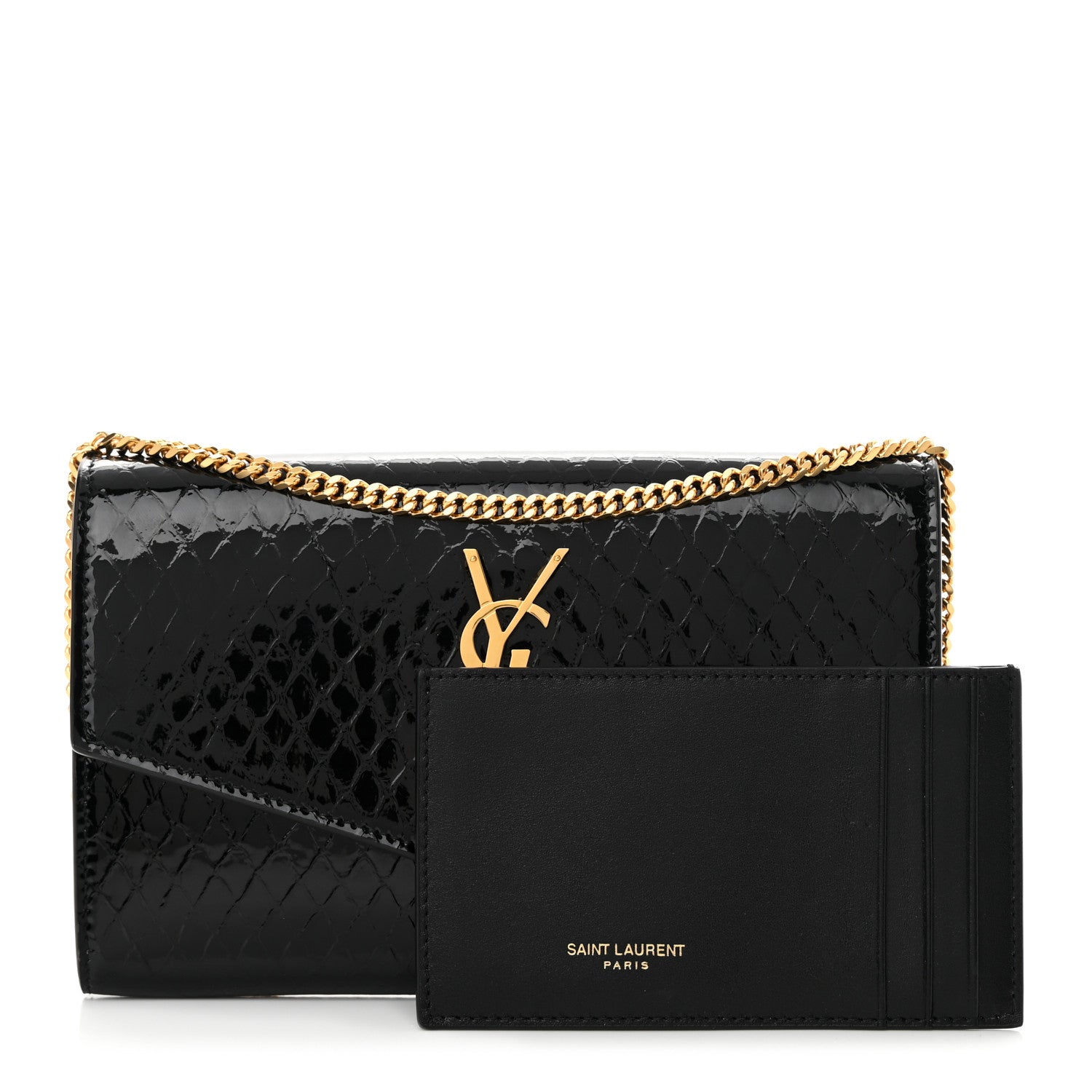 Saint Laurent Calfskin Python Embossed Monogram Uptown Chain Wallet Black 1 of 13