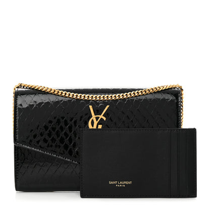 Saint Laurent Calfskin Python Embossed Monogram Uptown Chain Wallet Black 1 of 13