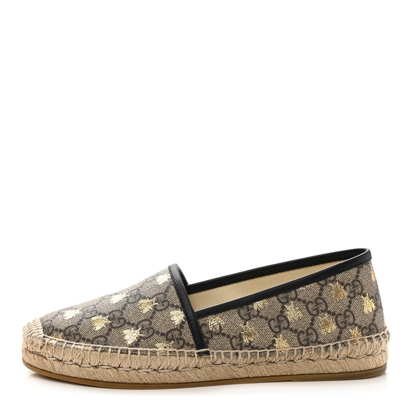 GG Supreme Monogram Bees Espadrille Flats 37.5 Beige Ebony Oro Black