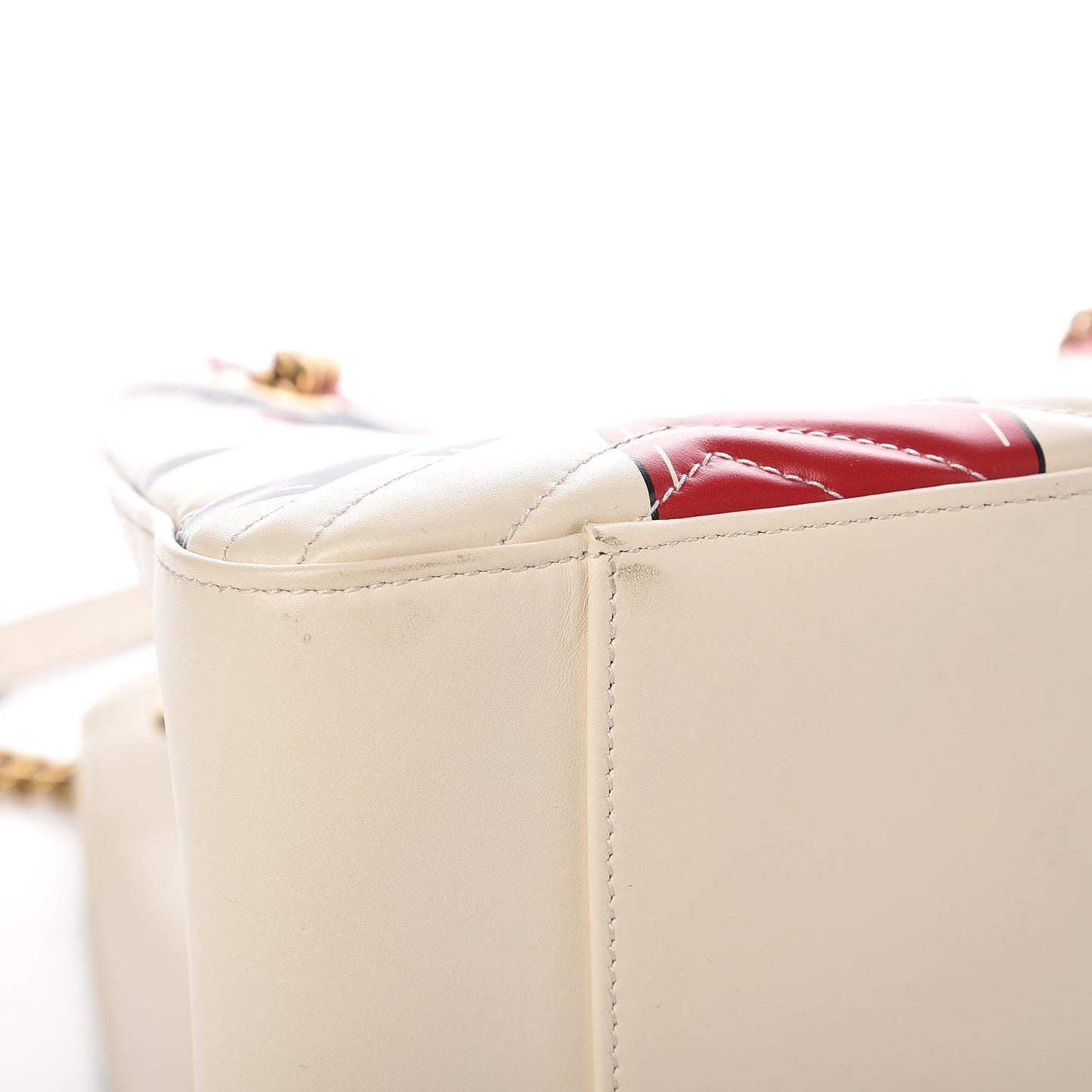 Calfskin Matelasse Trompe L'Oeil Print Medium GG Marmont Shoulder Tote Mystic White Hibiscus Red Marine Giallo