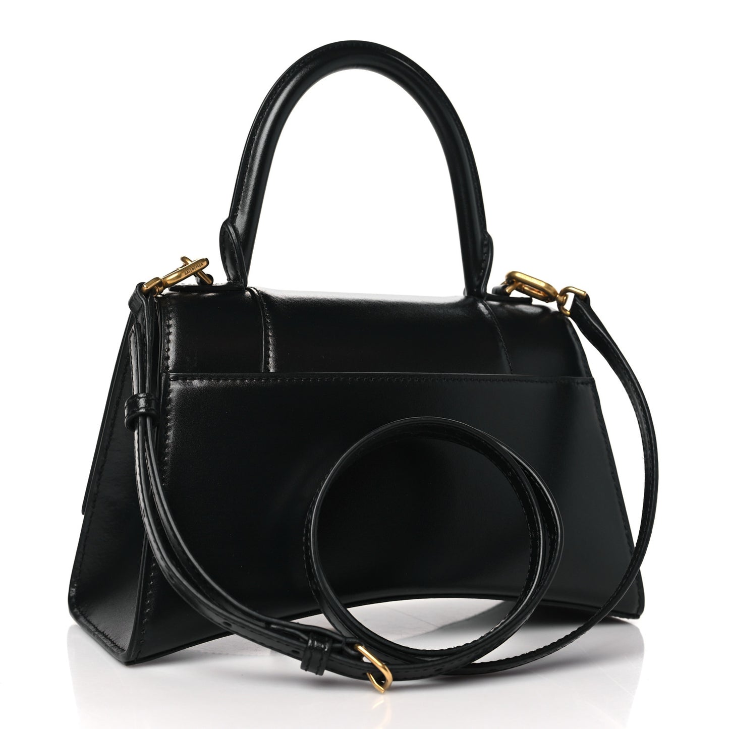 Shiny Box Calfskin Small Hourglass Top Handle Bag Black