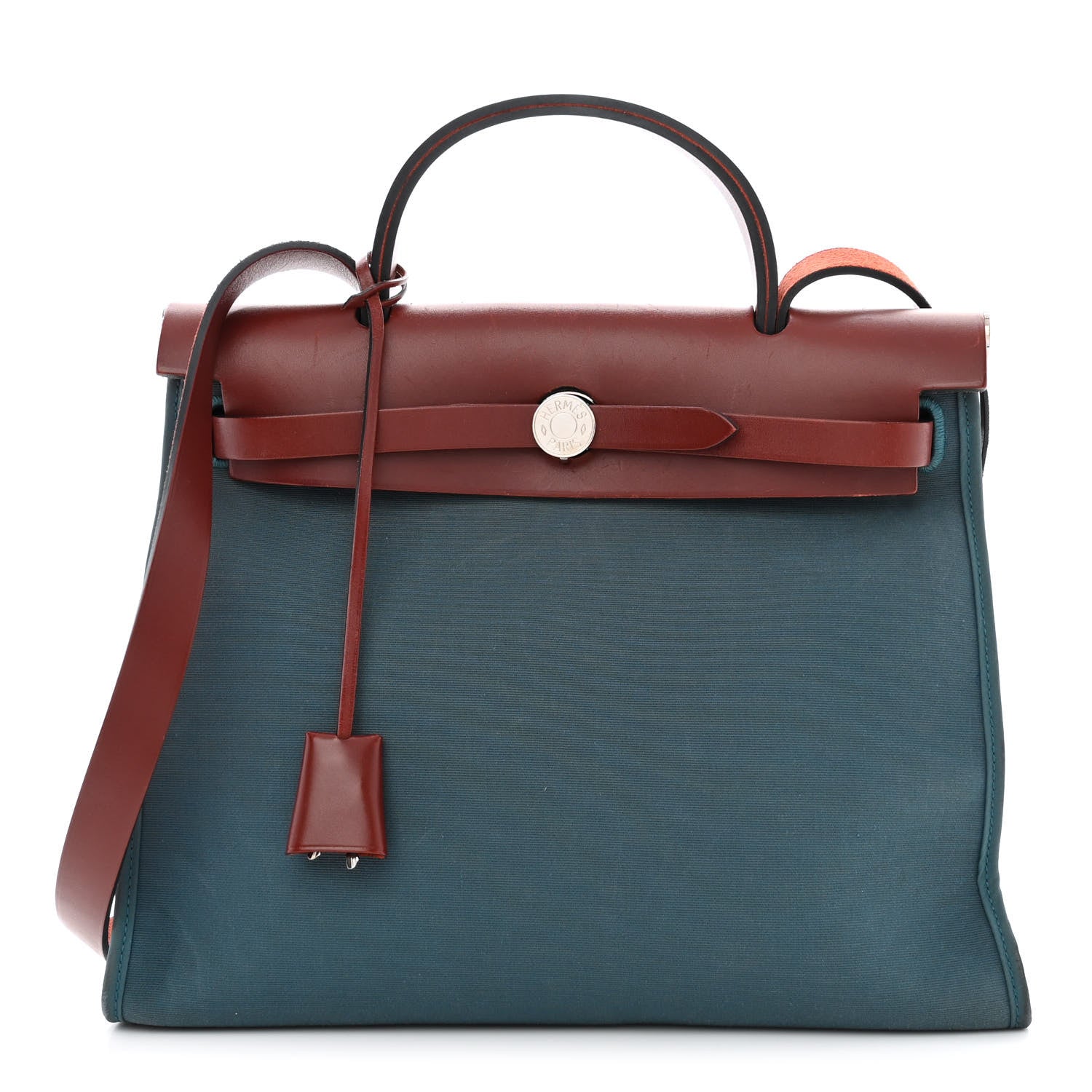 Hermes Vache Hunter Toile Militaire Herbag Zip 31 PM Bleu Agate Rouge H 3 of 15