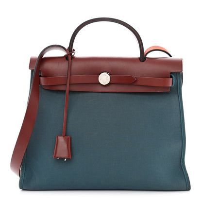 Hermes Vache Hunter Toile Militaire Herbag Zip 31 PM Bleu Agate Rouge H 3 of 15