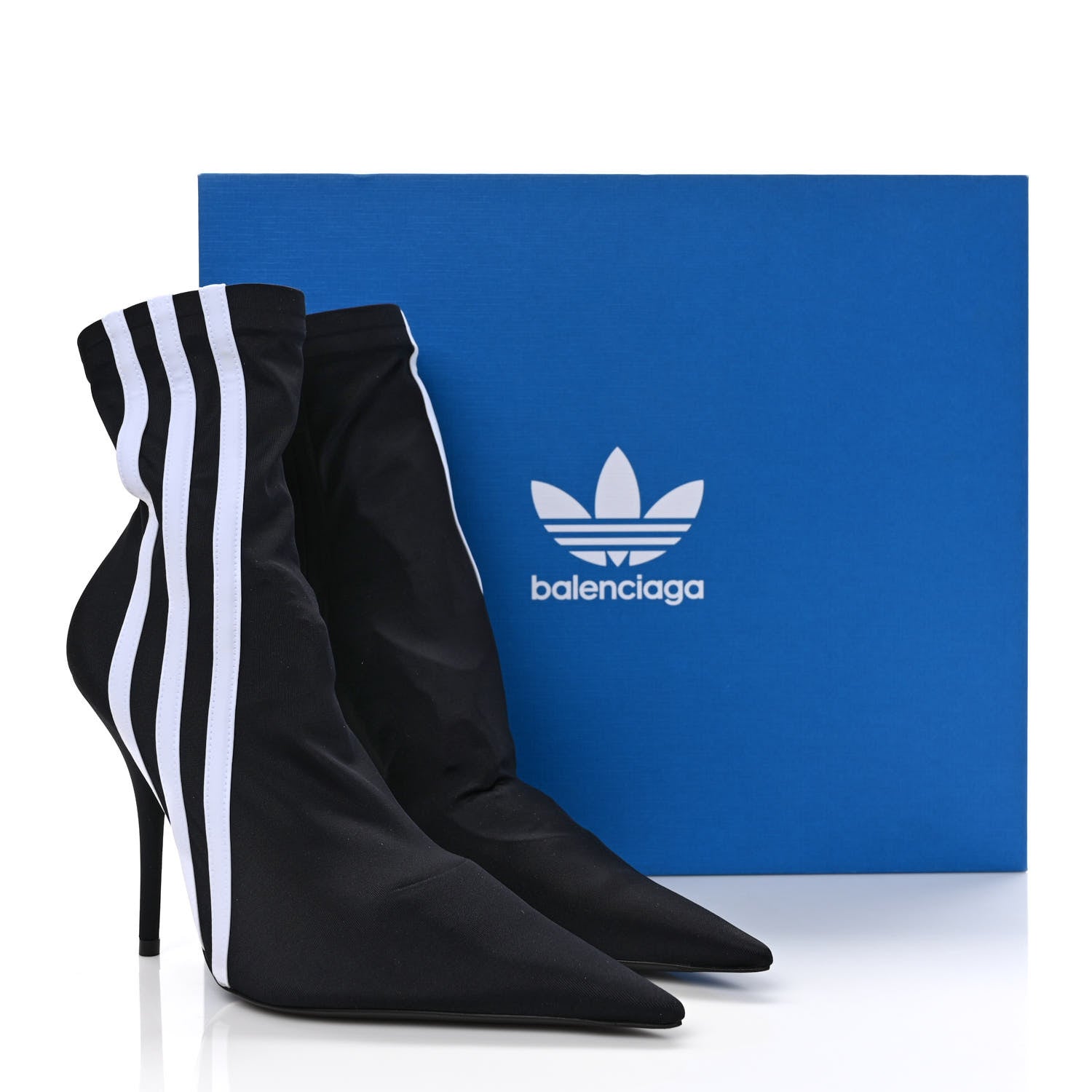 Balenciaga X ADIDAS Matte Spandex Pointed Toe Knife 110mm Ankle Boots 36 Black White 7 of 7