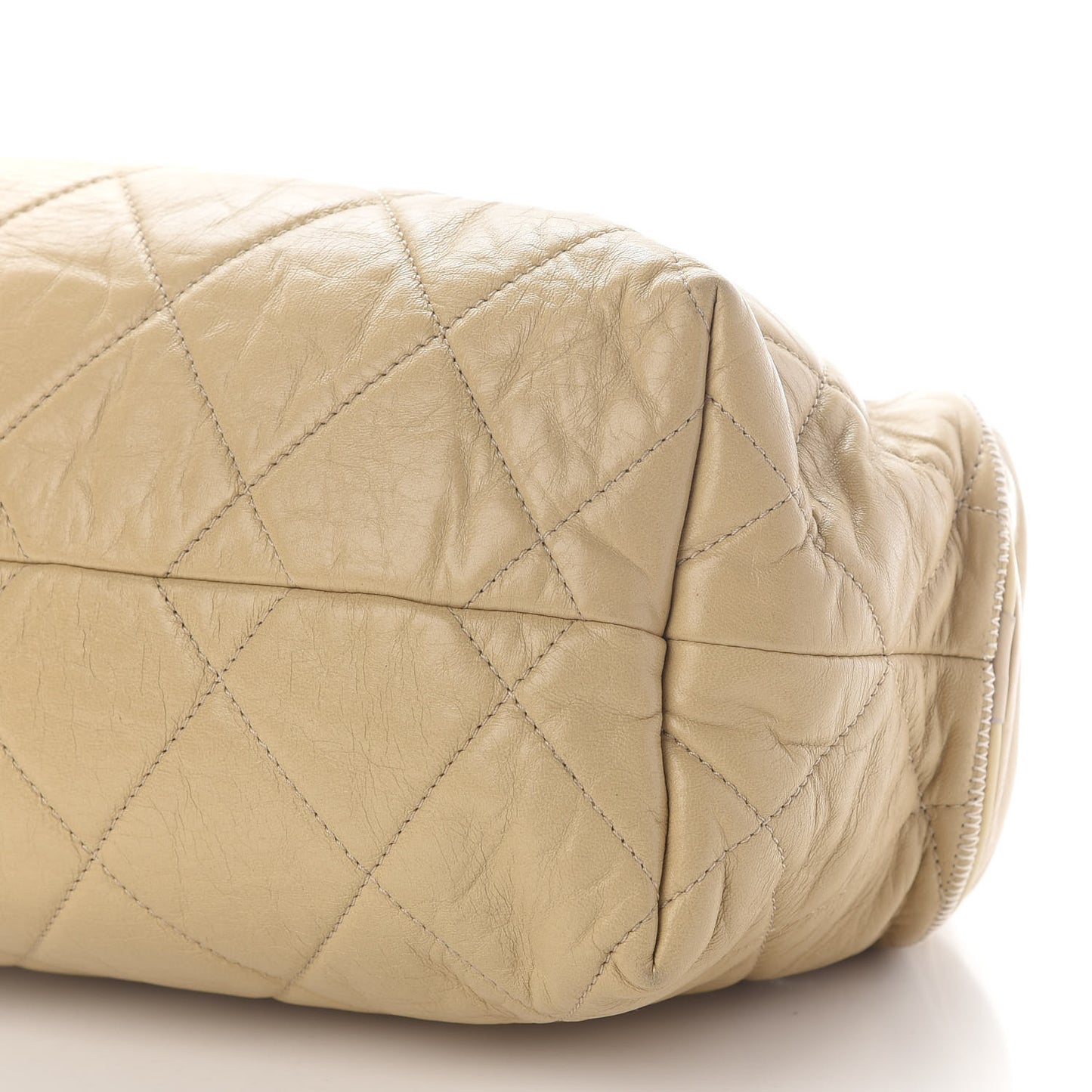Lambskin Quilted East West Accordion Flap Beige