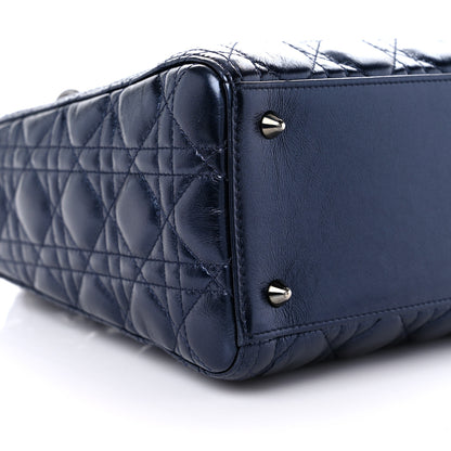 Christian Dior Metallic Lambskin Cannage Medium Lady Dior Navy Blue 7 of 9