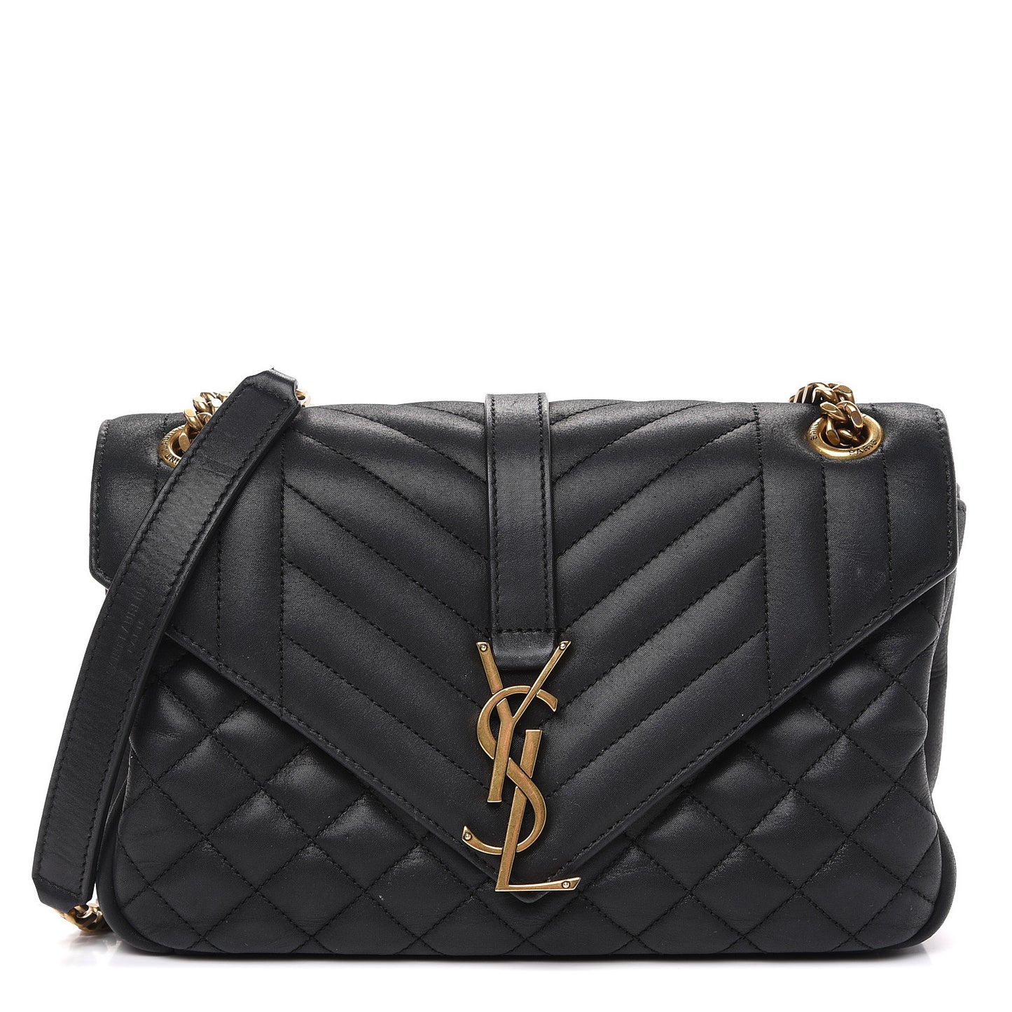 Calfskin Mixed Matelasse Triquilt Medium College Bag Black