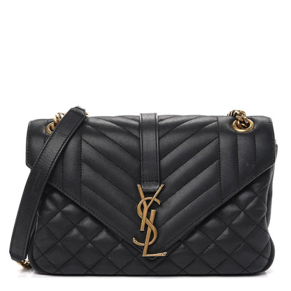 Saint Laurent Calfskin Mixed Matelasse Triquilt Medium College Bag Black 1 of 12