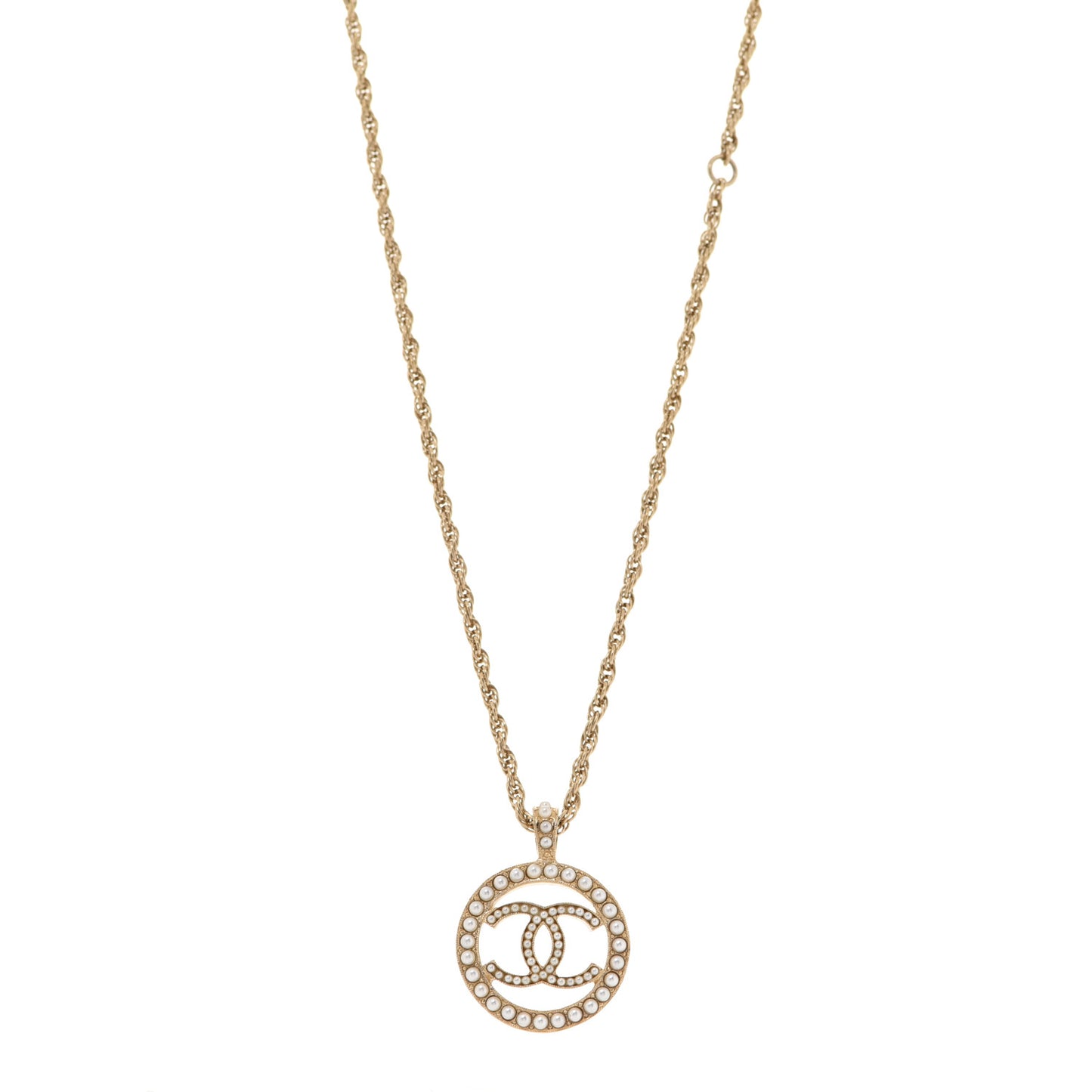 Pearl CC Round Pendant Necklace Gold