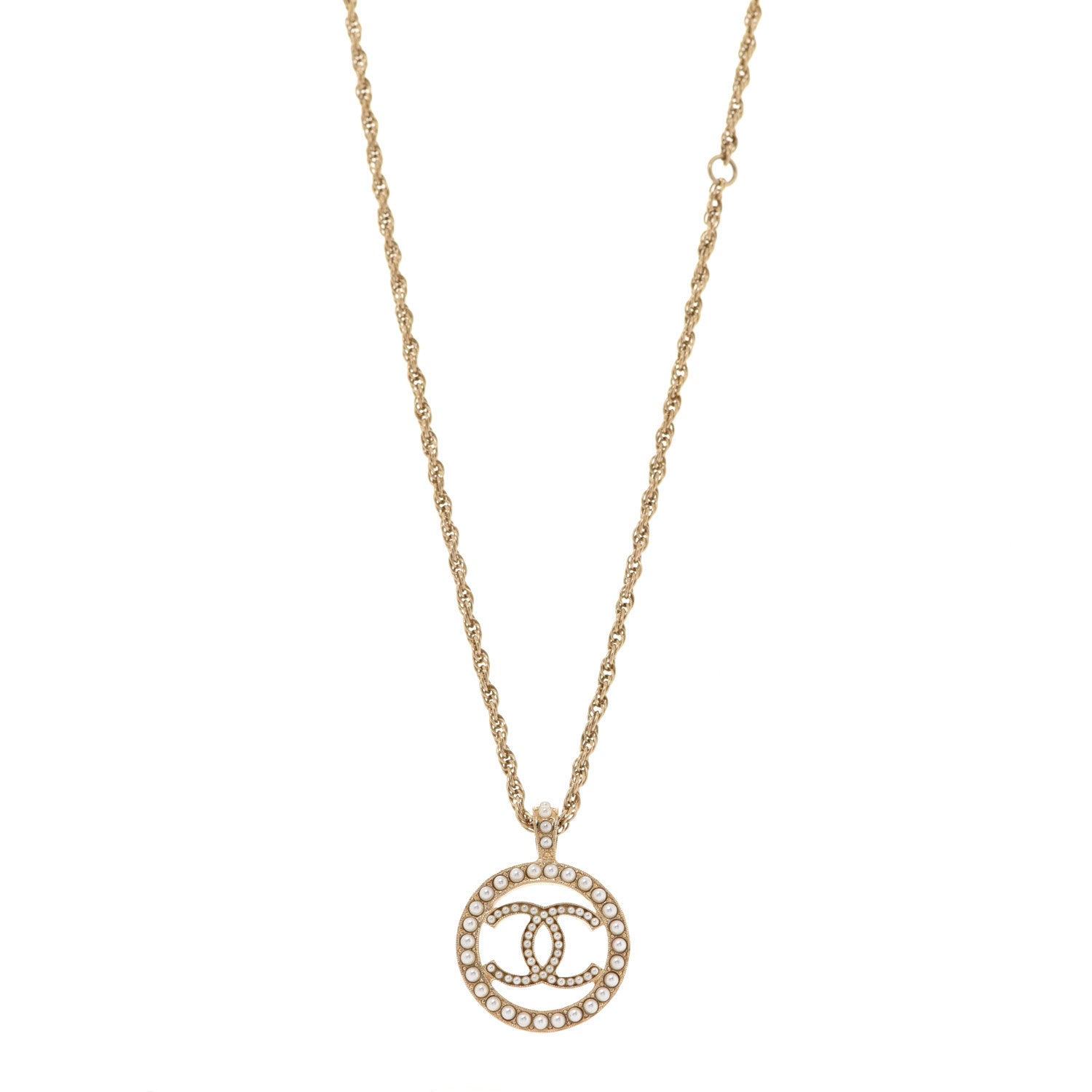 Chanel Pearl CC Round Pendant Necklace Gold 1 of 5
