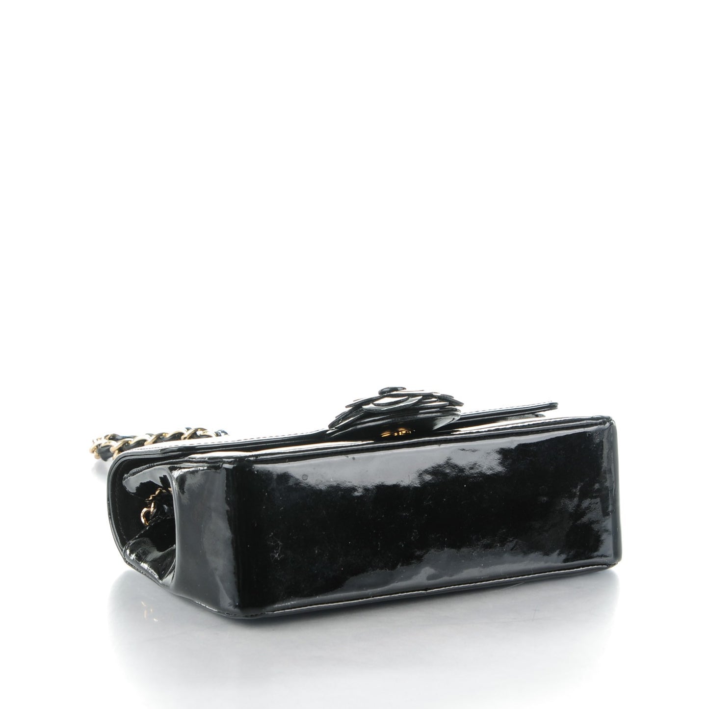 Patent Calfskin Camellia Mini Rectangular Flap Black
