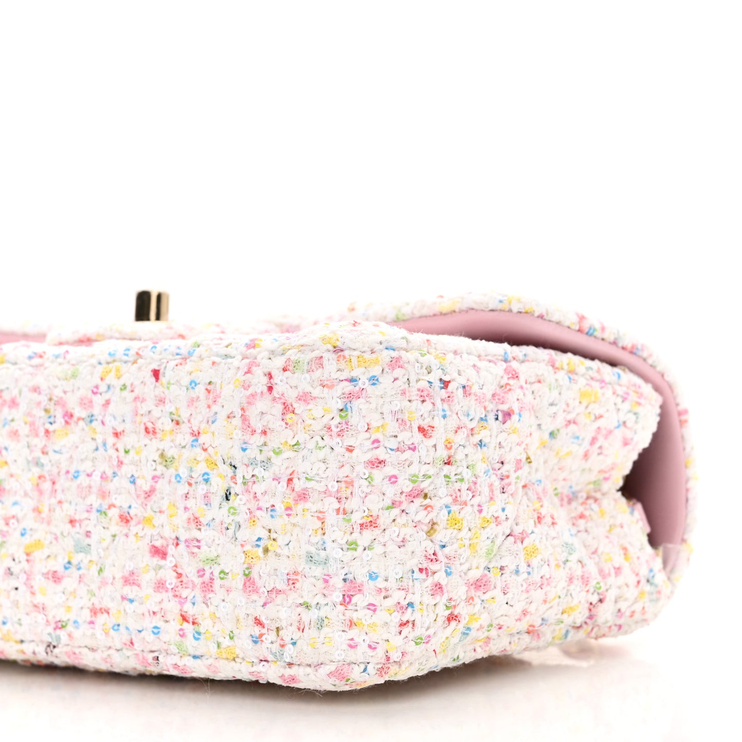 Tweed Sequin Quilted Mini Rectangular Flap White Pink Green Blue