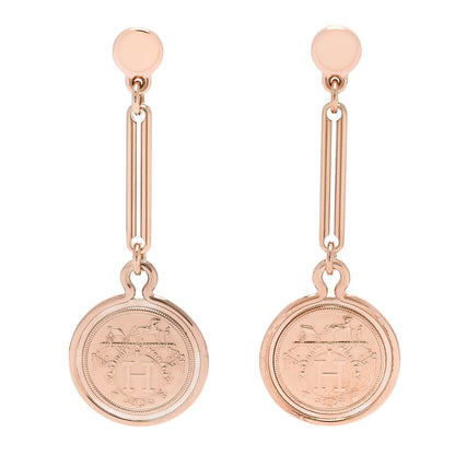 Hermes 18K Rose Gold PM Ex-Libris Drop Earrings 1 of 5