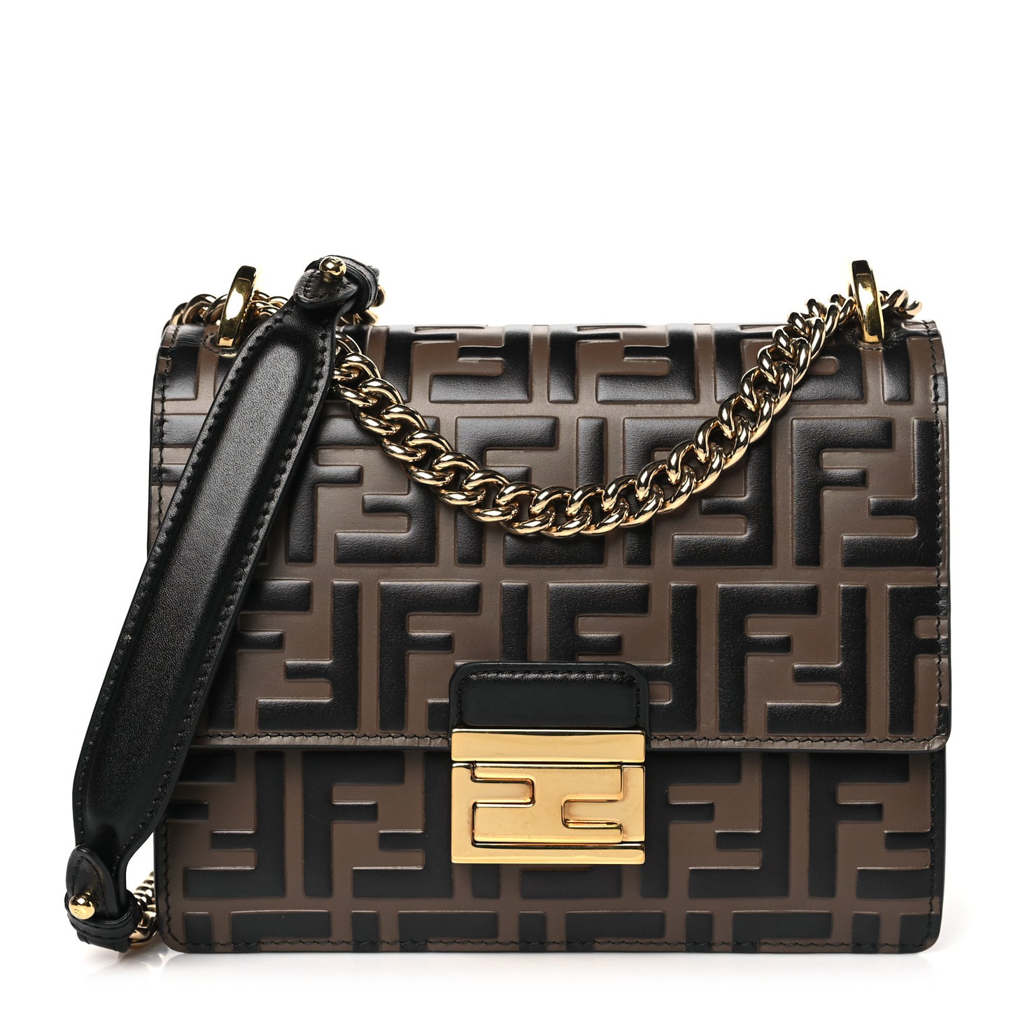Vitello Liberty Bi-Color FF 1974 Embossed Small Kan U Shoulder Bag Maya Black