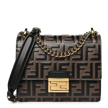 Fendi Vitello Liberty Bi-Color FF 1974 Embossed Small Kan U Shoulder Bag Maya Black 1 of 11