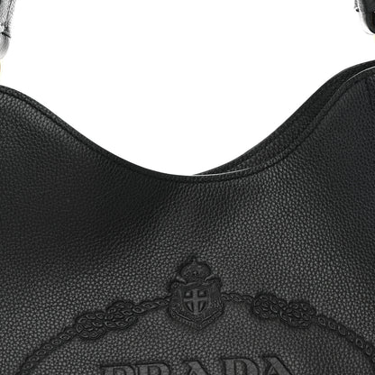 Prada Vitello Phenix Embossed Logo Hobo Black 8 of 10