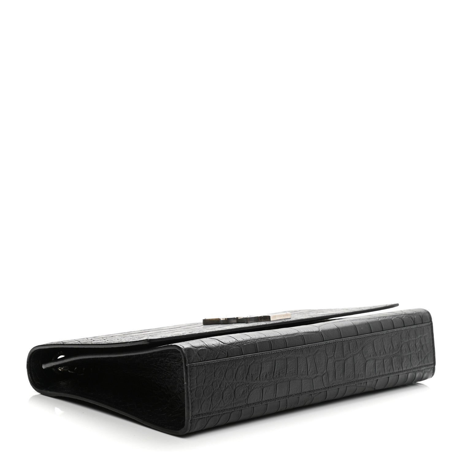 Saint Laurent Calfskin Crocodile Embossed Monogram Satchel Black 4 of 8