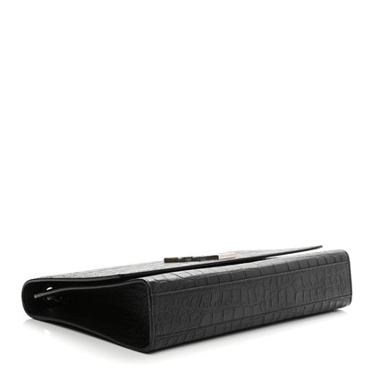 Saint Laurent Calfskin Crocodile Embossed Monogram Satchel Black 4 of 8