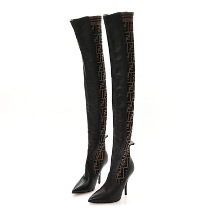 Fendi Nappa Microfiber Fabric FF Rockoko Thigh High Boots 38 Ebano Tobacco Black 4 of 7