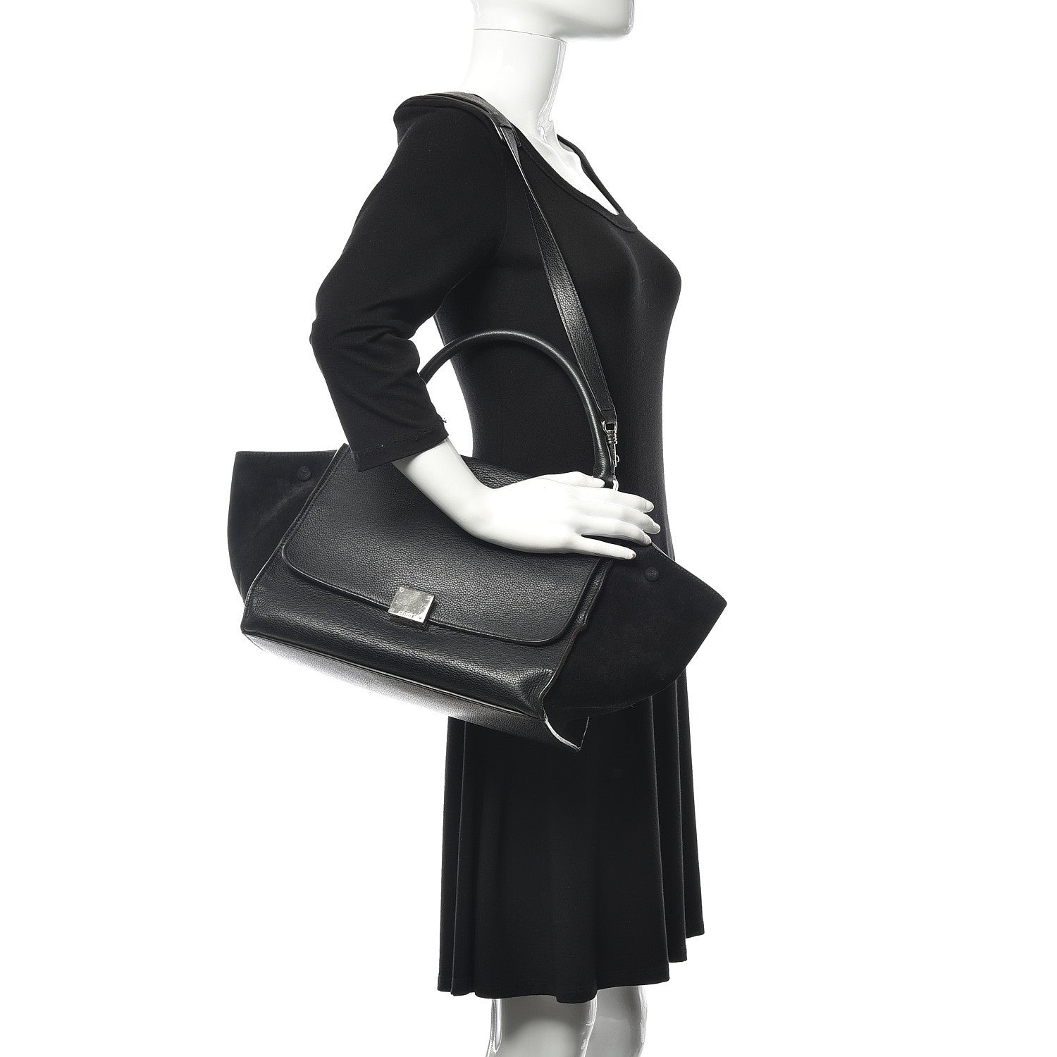 Celine Drummed Calfskin Suede Medium Trapeze Black 2 of 18