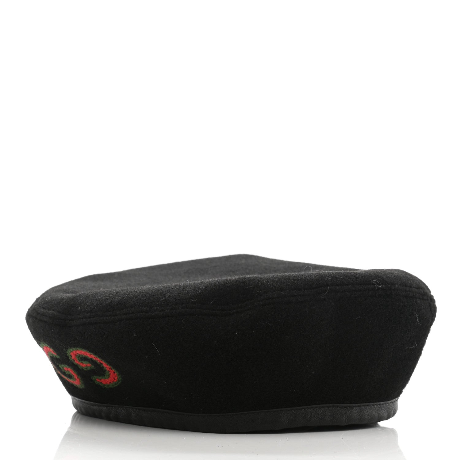 Gucci Felt Embroidered GG Patch Beret Hat L Black 3 of 8