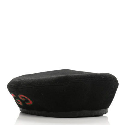 Gucci Felt Embroidered GG Patch Beret Hat L Black 3 of 8