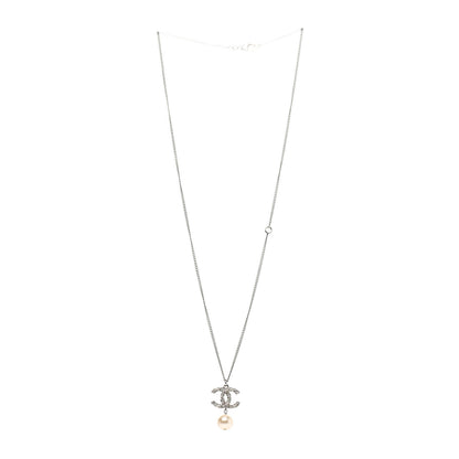 Chanel Crystal Pearl Twisted CC Drop Necklace Silver 2 of 4
