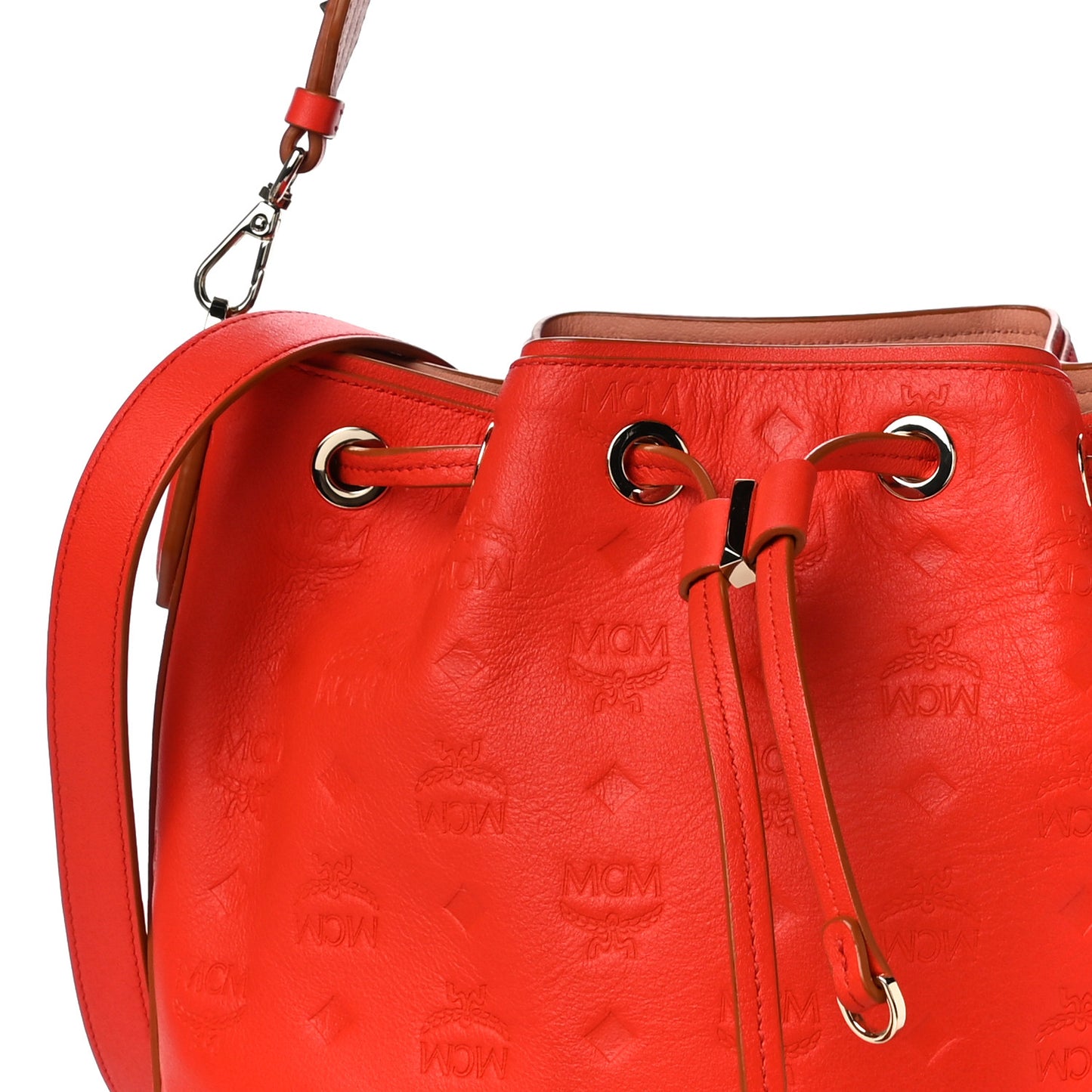 Calfskin Ottomar Monogram Essential Bucket Hot Coral