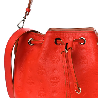 MCM Calfskin Ottomar Monogram Essential Bucket Hot Coral 7 of 9