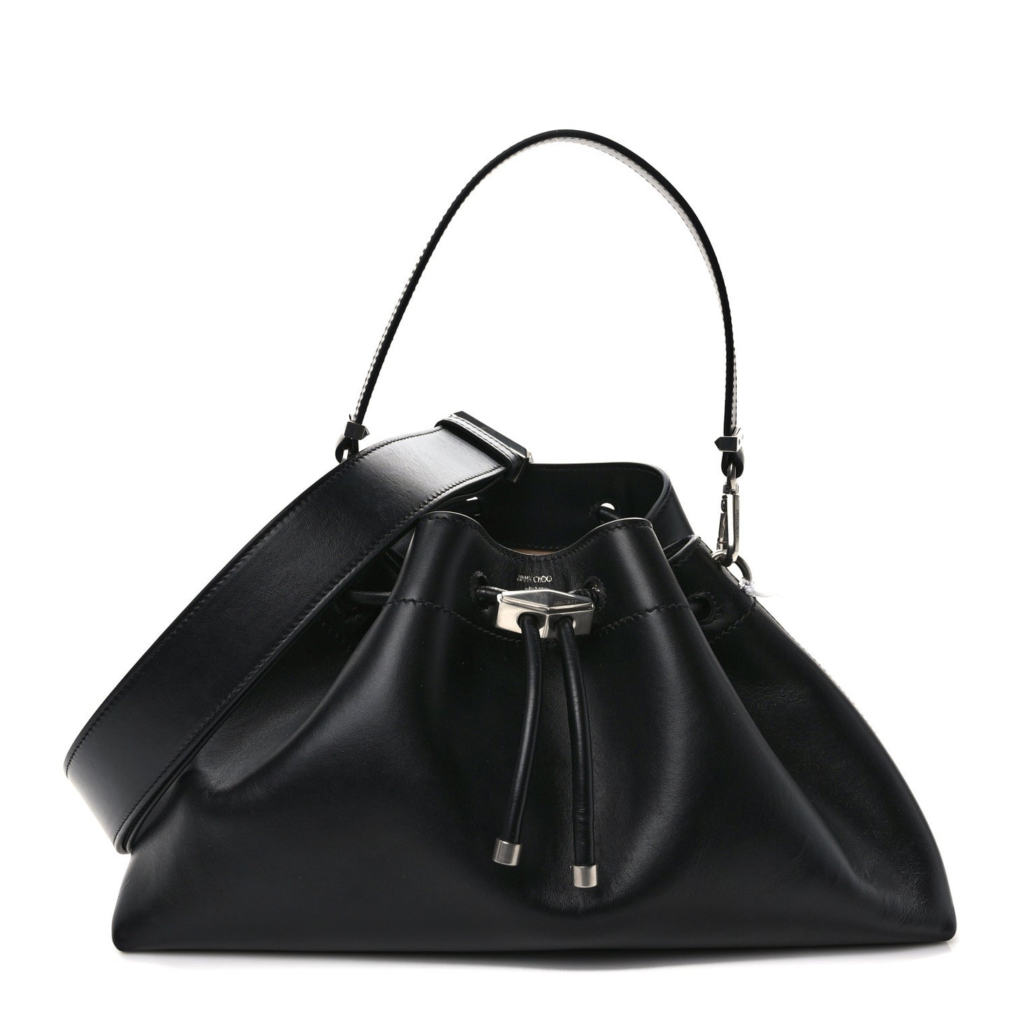 Smooth Shiny Calfskin Cinch M Bucket Bag Black