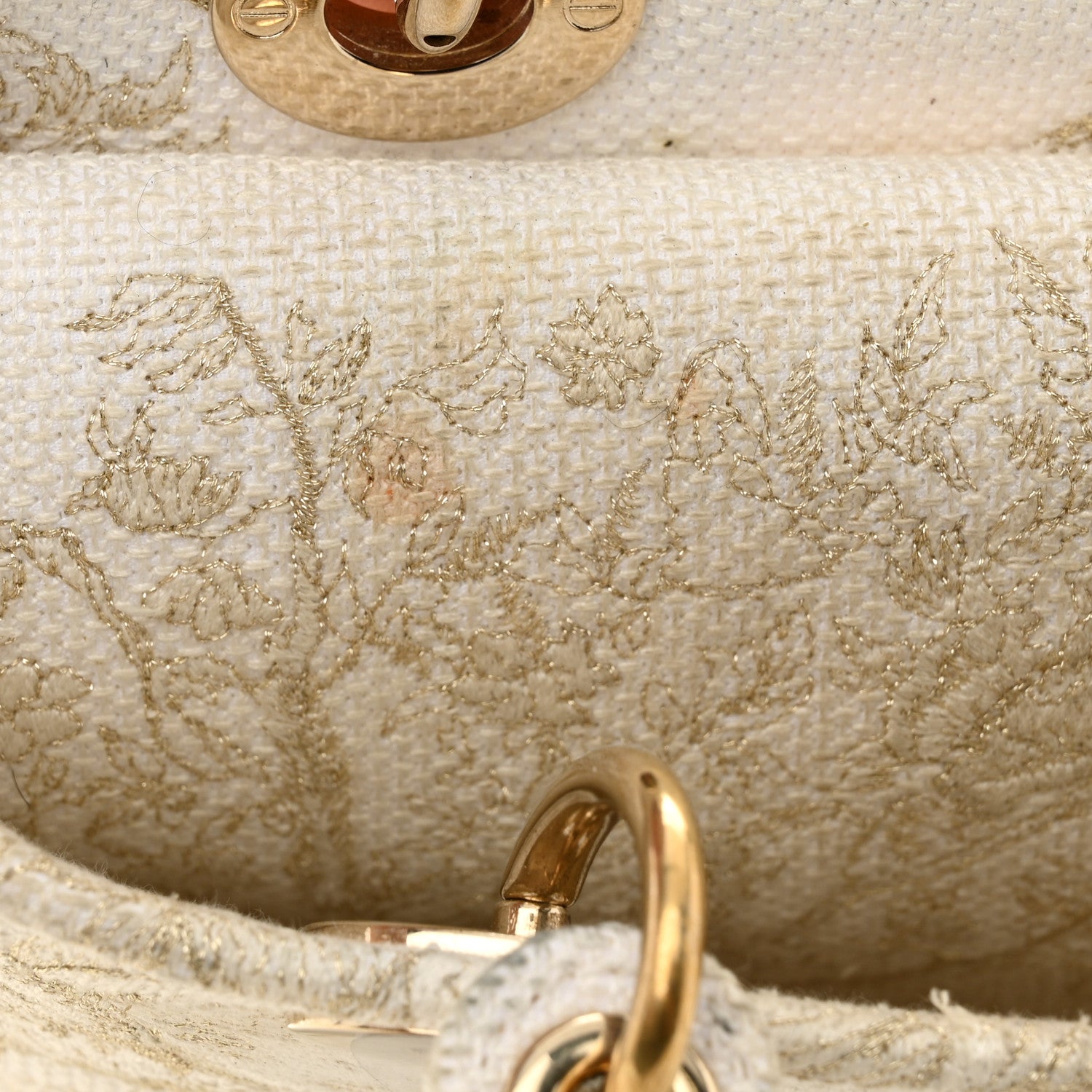 Christian Dior Canvas Embroidered Jardin D'Hiver Medium Lady D-Lite White Gold 12 of 14