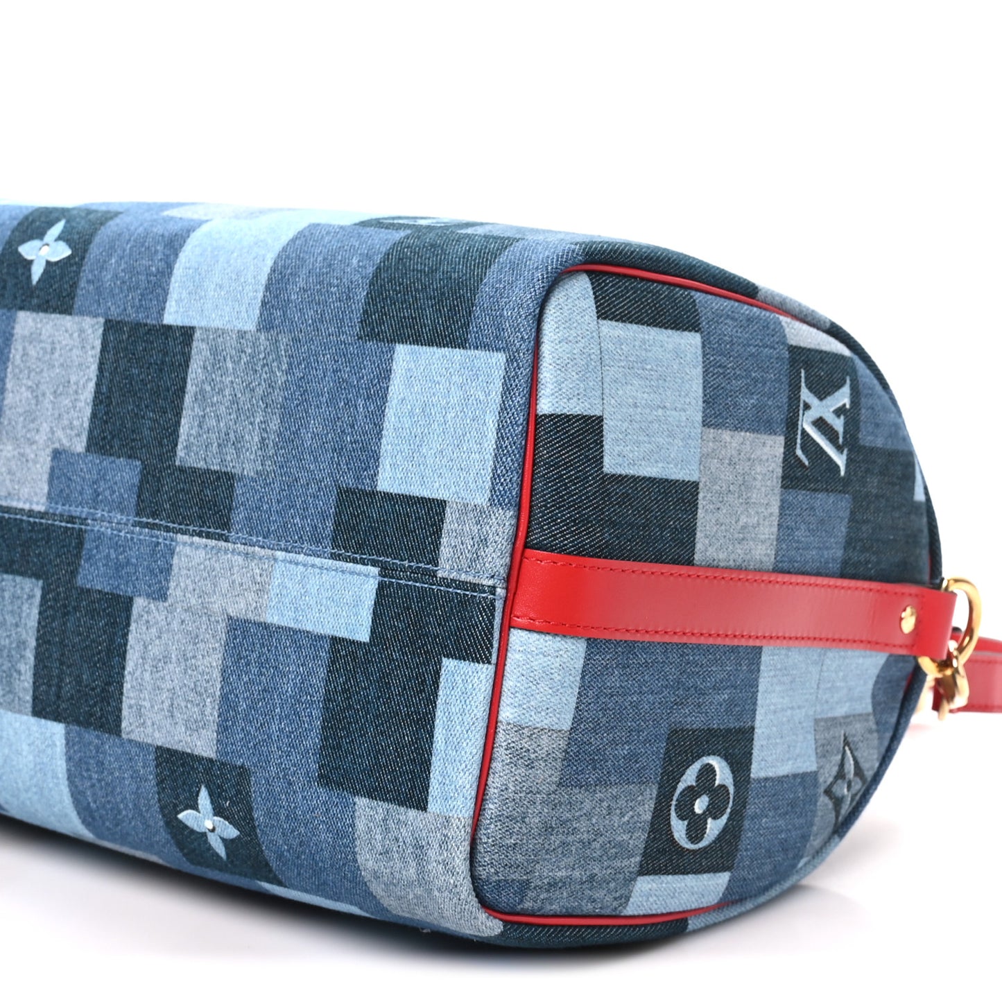 Denim Damier Monogram Patchwork Speedy Bandouliere 30 Blue Rouge